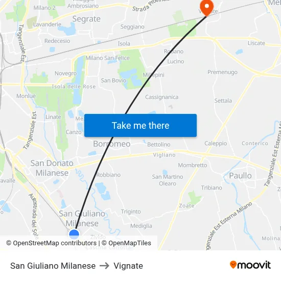 San Giuliano Milanese to Vignate map