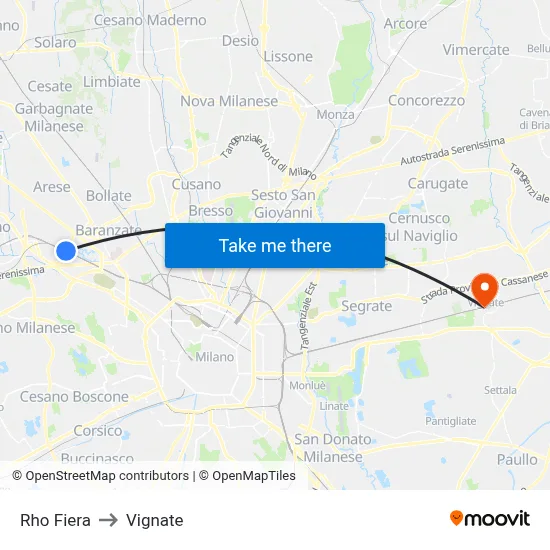 Rho Fiera to Vignate map