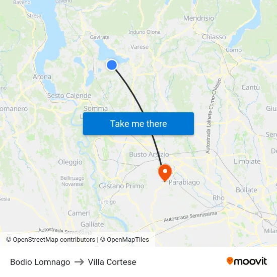 Bodio Lomnago to Villa Cortese map