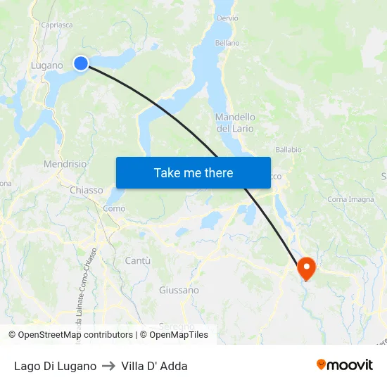 Lake of Lugano to Villa D' Adda map