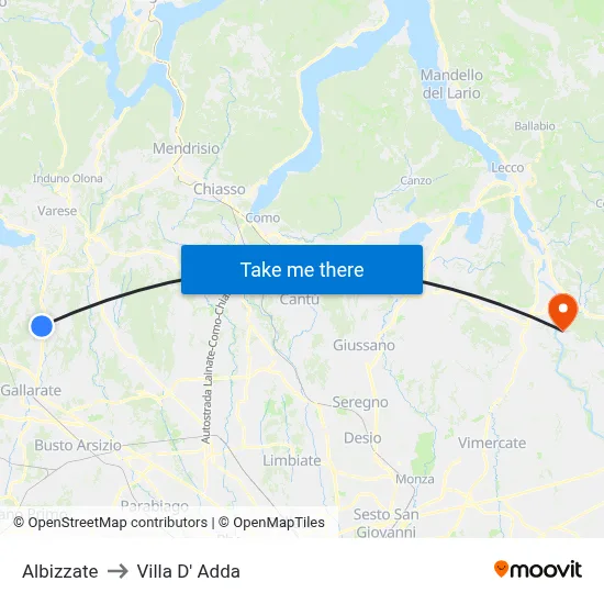 Albizzate to Villa D' Adda map