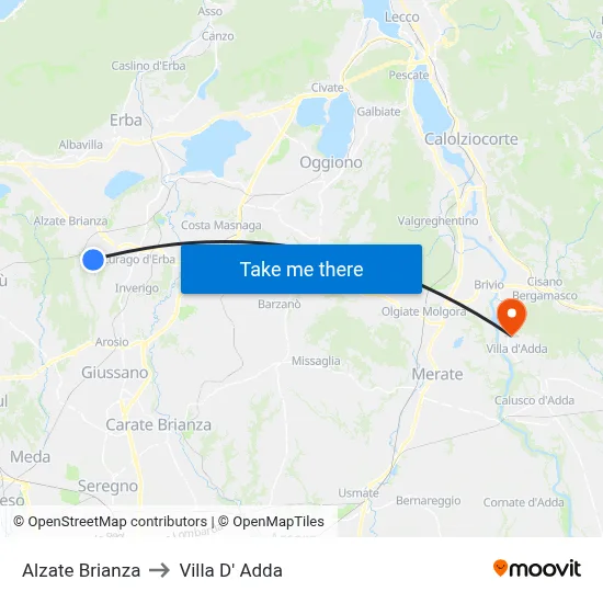 Alzate Brianza to Villa D' Adda map