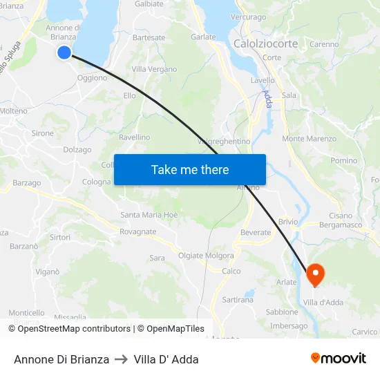 Annone di Brianza to Villa D' Adda map