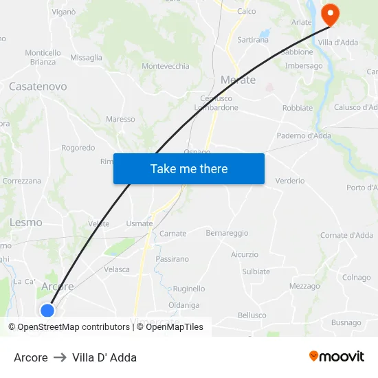 Arcore to Villa D' Adda map