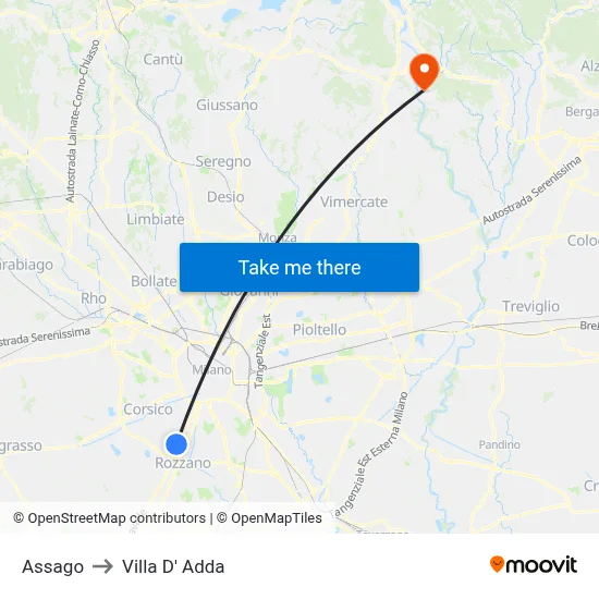 Assago to Villa D' Adda map