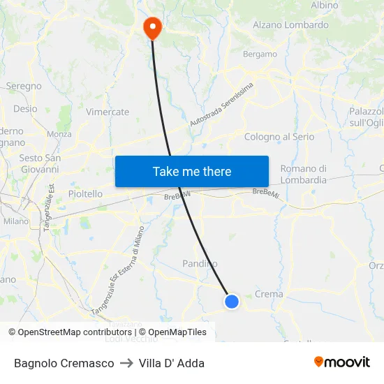 Bagnolo Cremasco to Villa D' Adda map