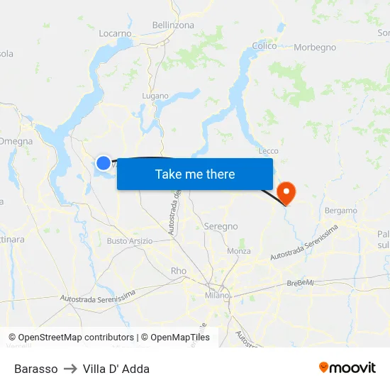 Barasso to Villa D' Adda map