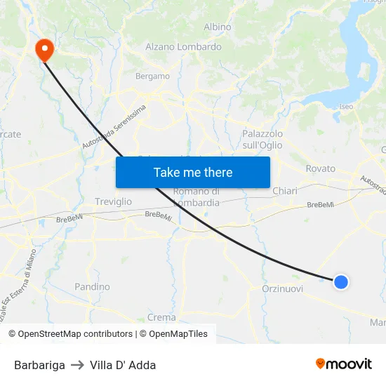 Barbariga to Villa D' Adda map