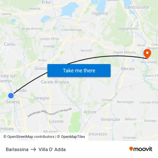 Barlassina to Villa D' Adda map