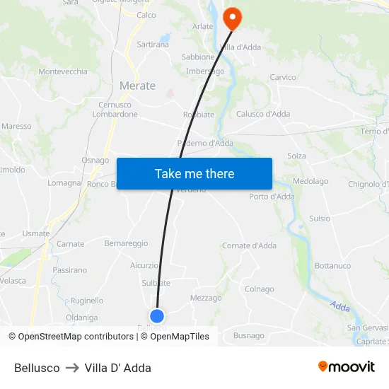 Bellusco to Villa D' Adda map