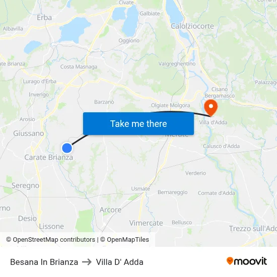 Besana in Brianza to Villa D' Adda map