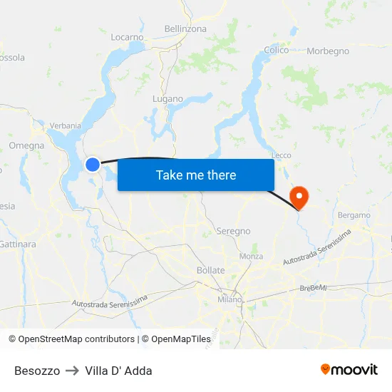 Besozzo to Villa D' Adda map