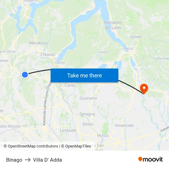Binago to Villa D' Adda map