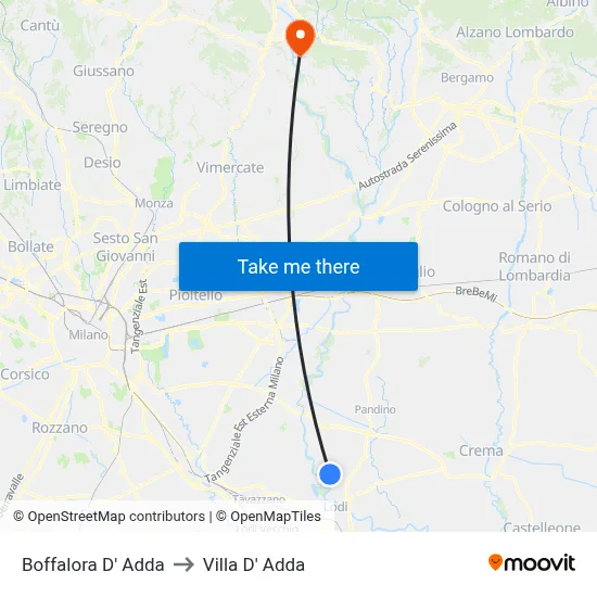 Boffalora D'Adda to Villa D' Adda map