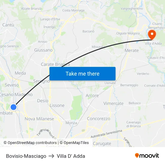 Bovisio-Masciago to Villa D' Adda map
