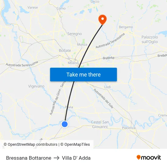 Bressana Bottarone to Villa D' Adda map