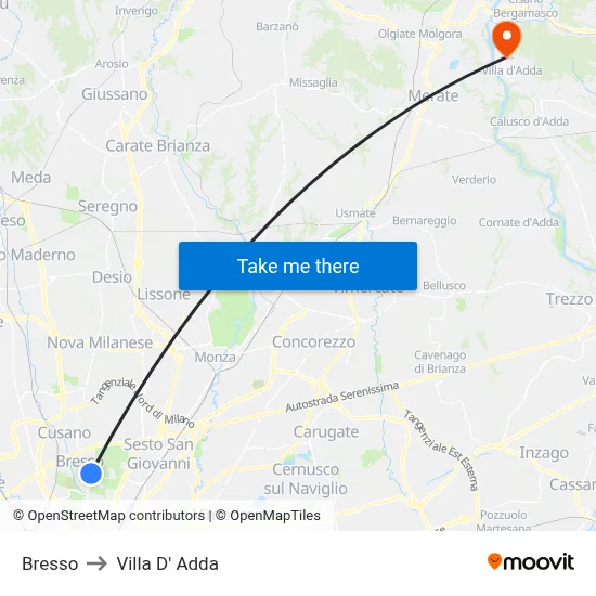 Bresso to Villa D' Adda map