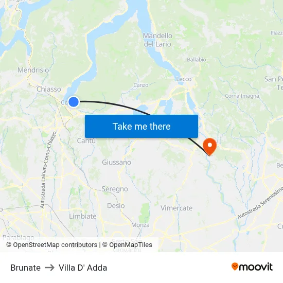 Brunate to Villa D' Adda map