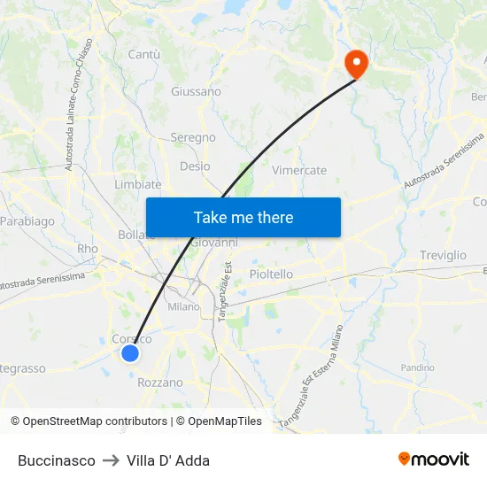 Buccinasco to Villa D' Adda map