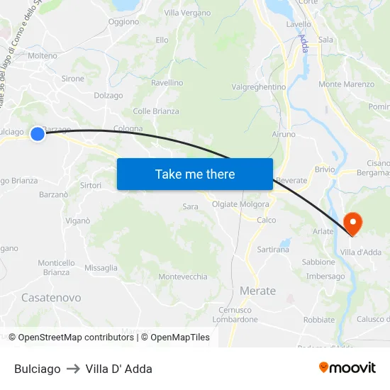 Bulciago to Villa D' Adda map