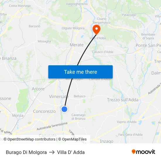 Burago di Molgora to Villa D' Adda map