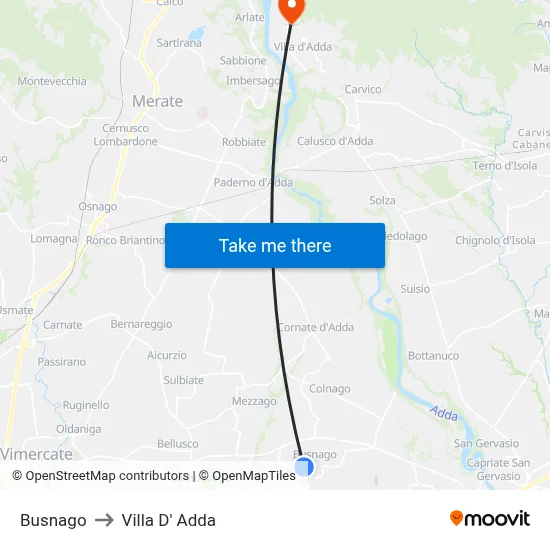 Busnago to Villa D' Adda map