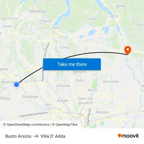 Busto Arsizio to Villa D' Adda map