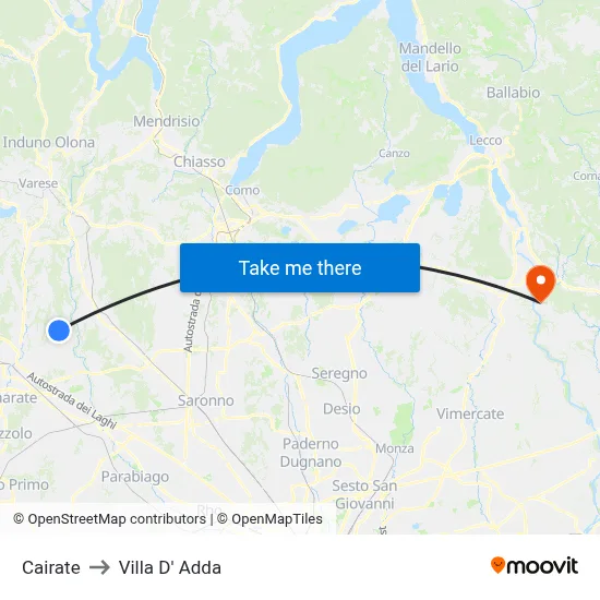 Cairate to Villa D' Adda map