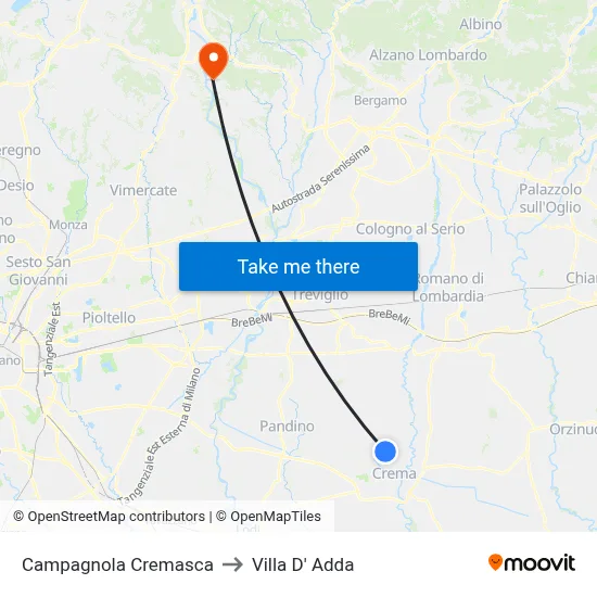 Campagnola Cremasca to Villa D' Adda map