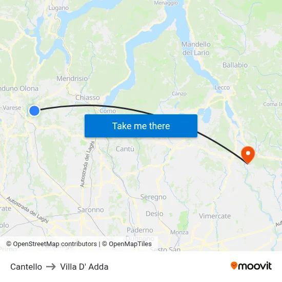 Cantello to Villa D' Adda map