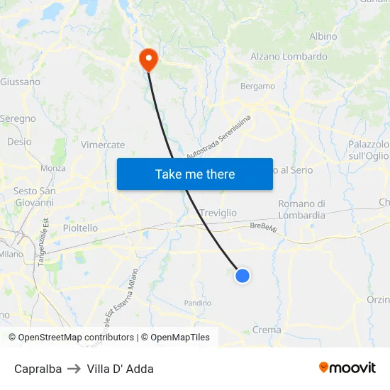 Capralba to Villa D' Adda map