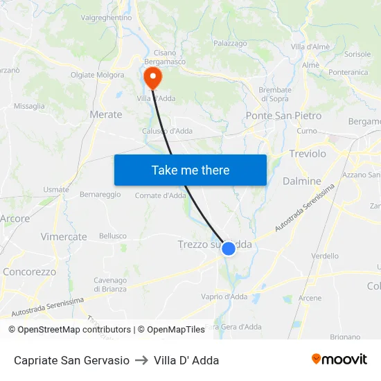 Capriate San Gervasio to Villa D' Adda map