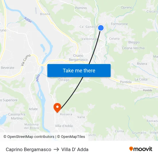 Caprino Bergamasco to Villa D' Adda map