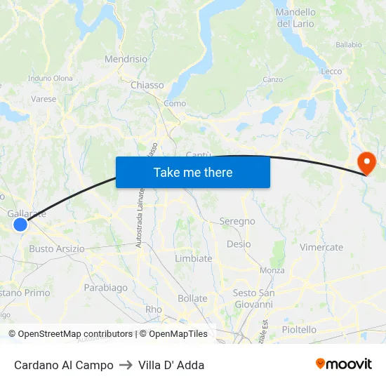 Cardano al Campo to Villa D' Adda map