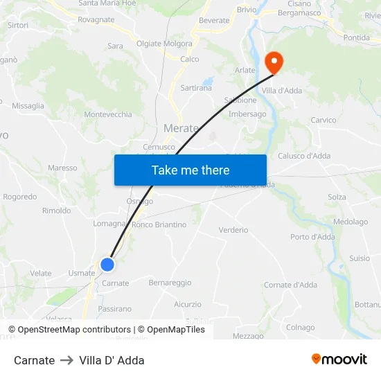 Carnate to Villa D' Adda map