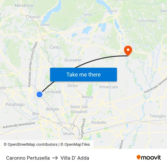 Caronno Pertusella to Villa D' Adda map