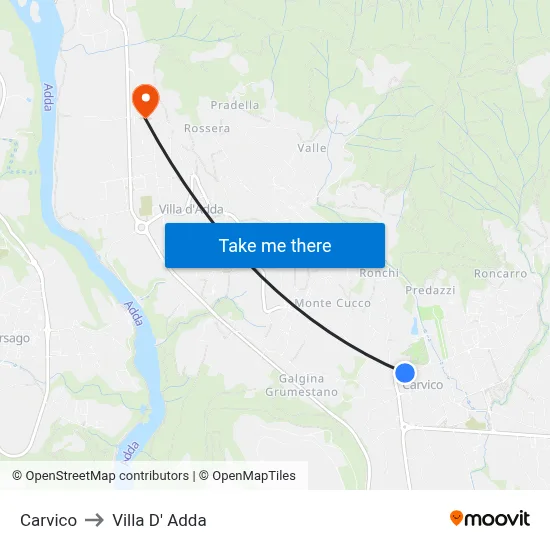 Carvico to Villa D' Adda map
