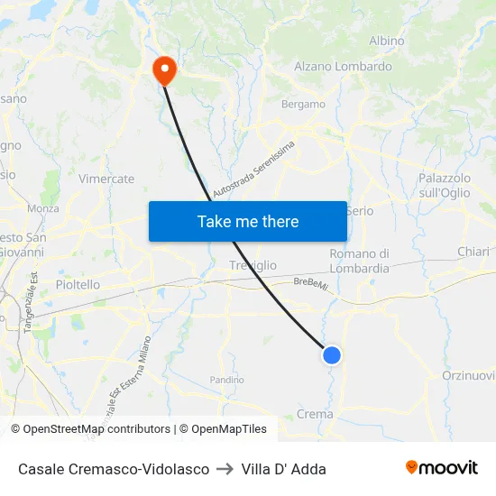 Casale Cremasco-Vidolasco to Villa D' Adda map