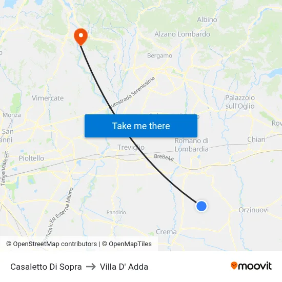 Casaletto di Sopra to Villa D' Adda map
