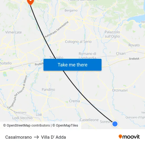 Casalmorano to Villa D' Adda map