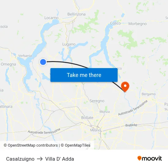 Casalzuigno to Villa D' Adda map