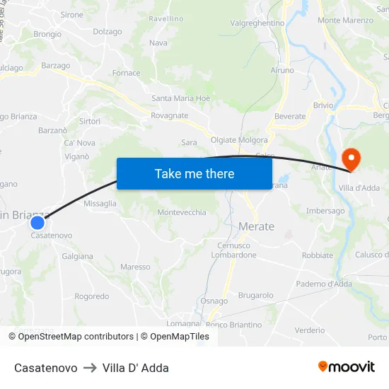 Casatenovo to Villa D' Adda map