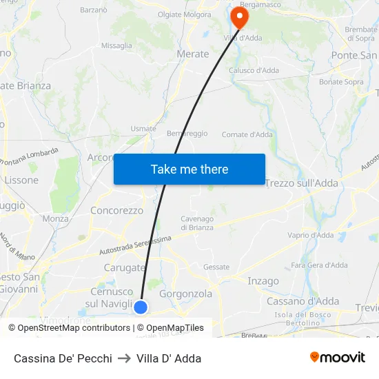 Cassina De' Pecchi to Villa D' Adda map