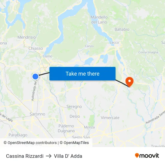 Cassina Rizzardi to Villa D' Adda map