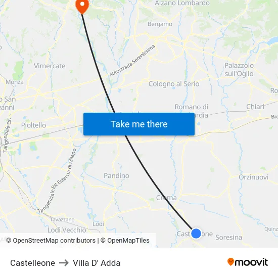 Castelleone to Villa D' Adda map