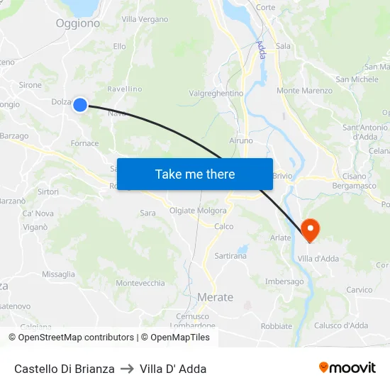 Castello di Brianza to Villa D' Adda map