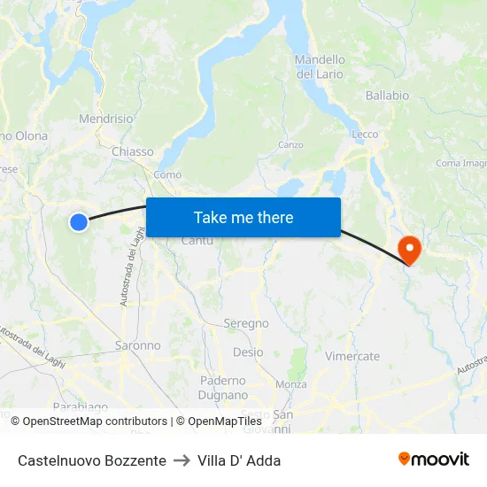 Castelnuovo Bozzente to Villa D' Adda map