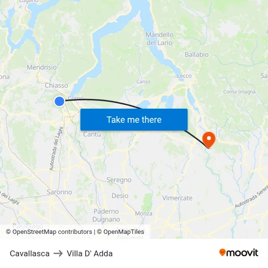 Cavallasca to Villa D' Adda map