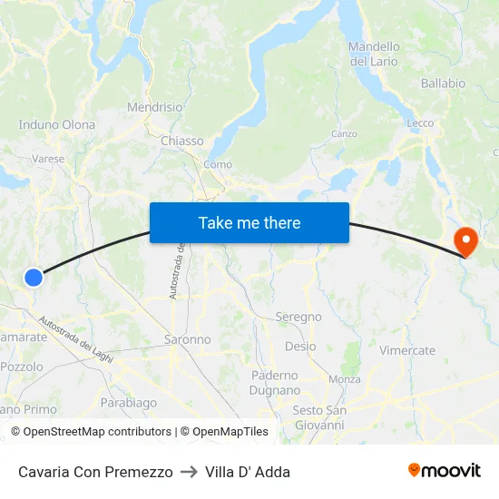 Cavaria con Premezzo to Villa D' Adda map