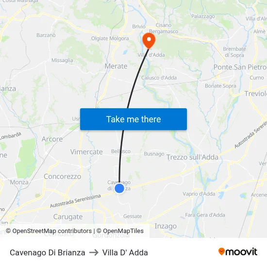 Cavenago di Brianza to Villa D' Adda map